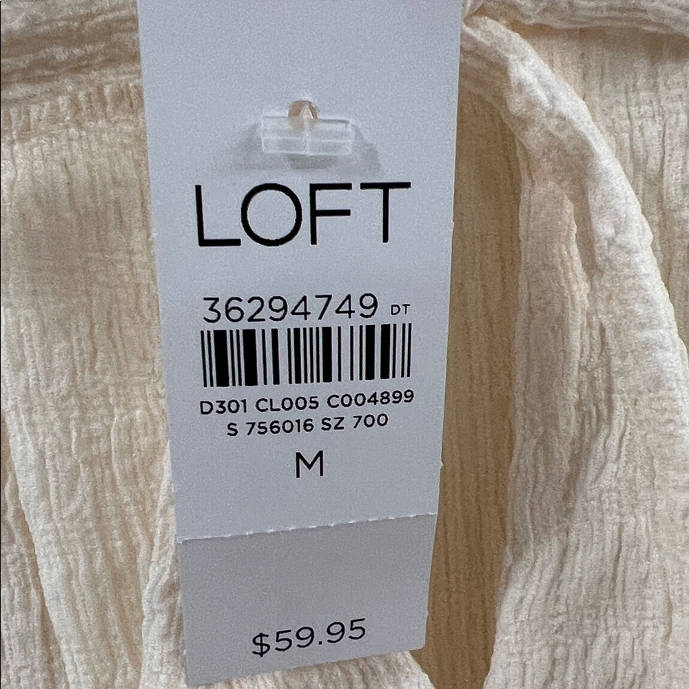 LOFT Cream Textured Blouse with Bow Detail - Picture 3 of 4